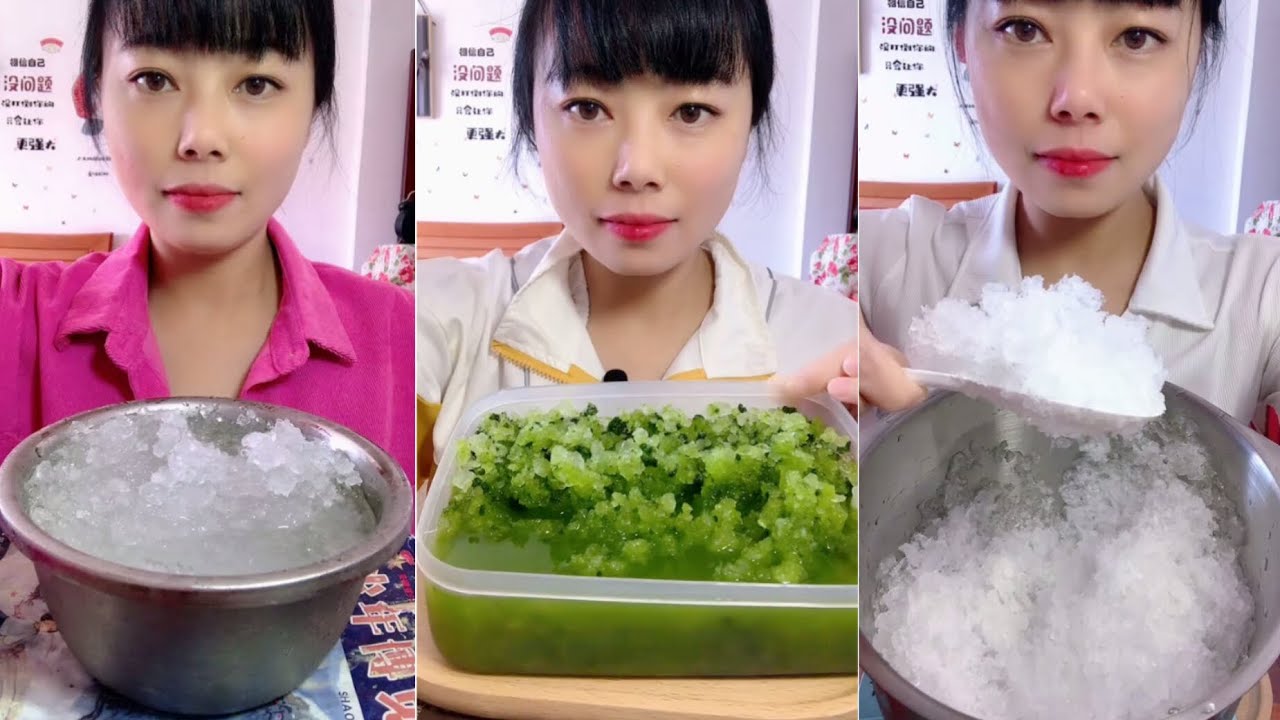 SOLO ZHAOFENG | SLUSH CRUNCHES WHITE ICE AND SLUSH ICE WITH MATCHA #iceeating #iceeating #asmrice