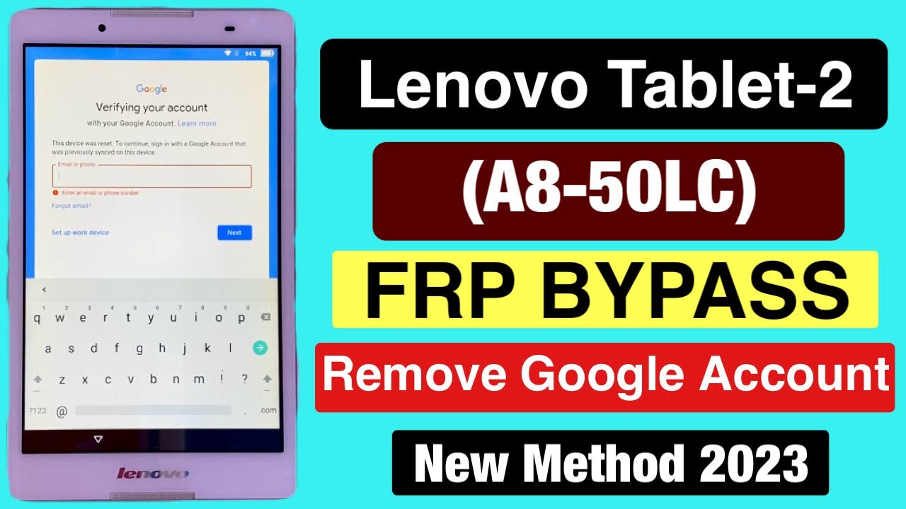 Lenovo Tab 2 (A8-50LC) Frp Bypass//Google Account Bypass- FRP UnLock  (100% Working)