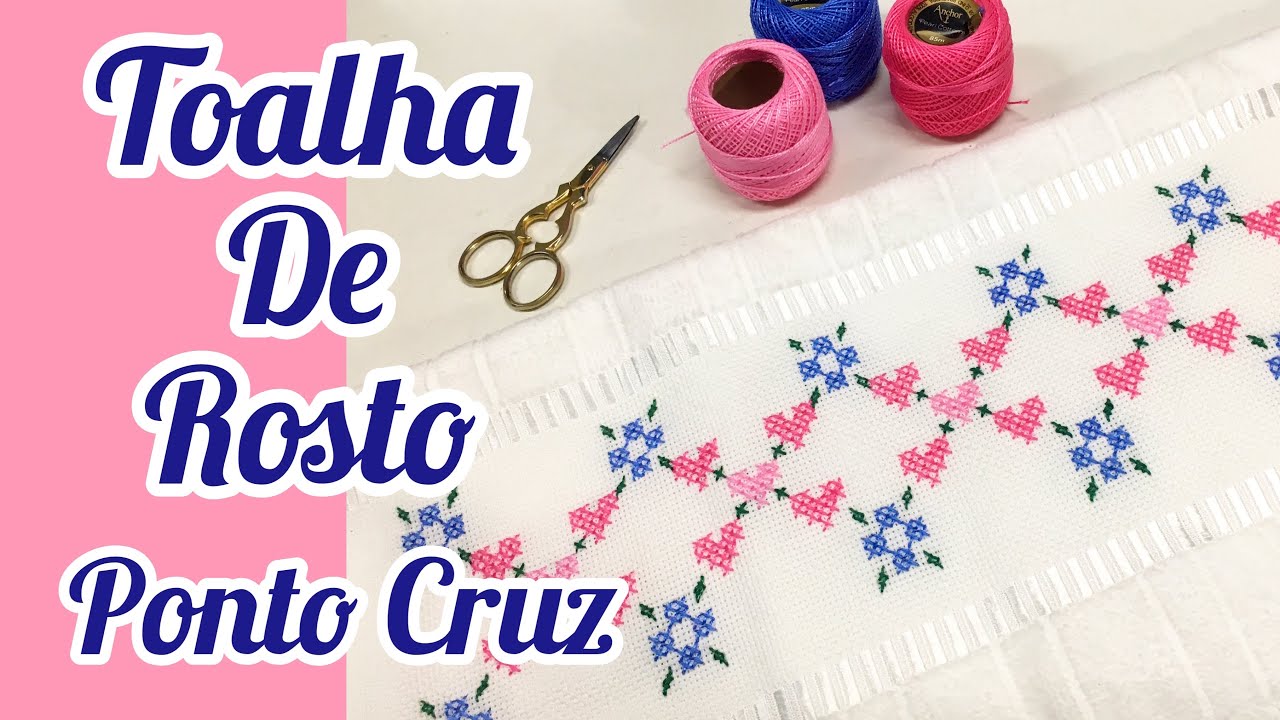 Toalha de Rosto em Ponto Cruz - Barrado de Coração