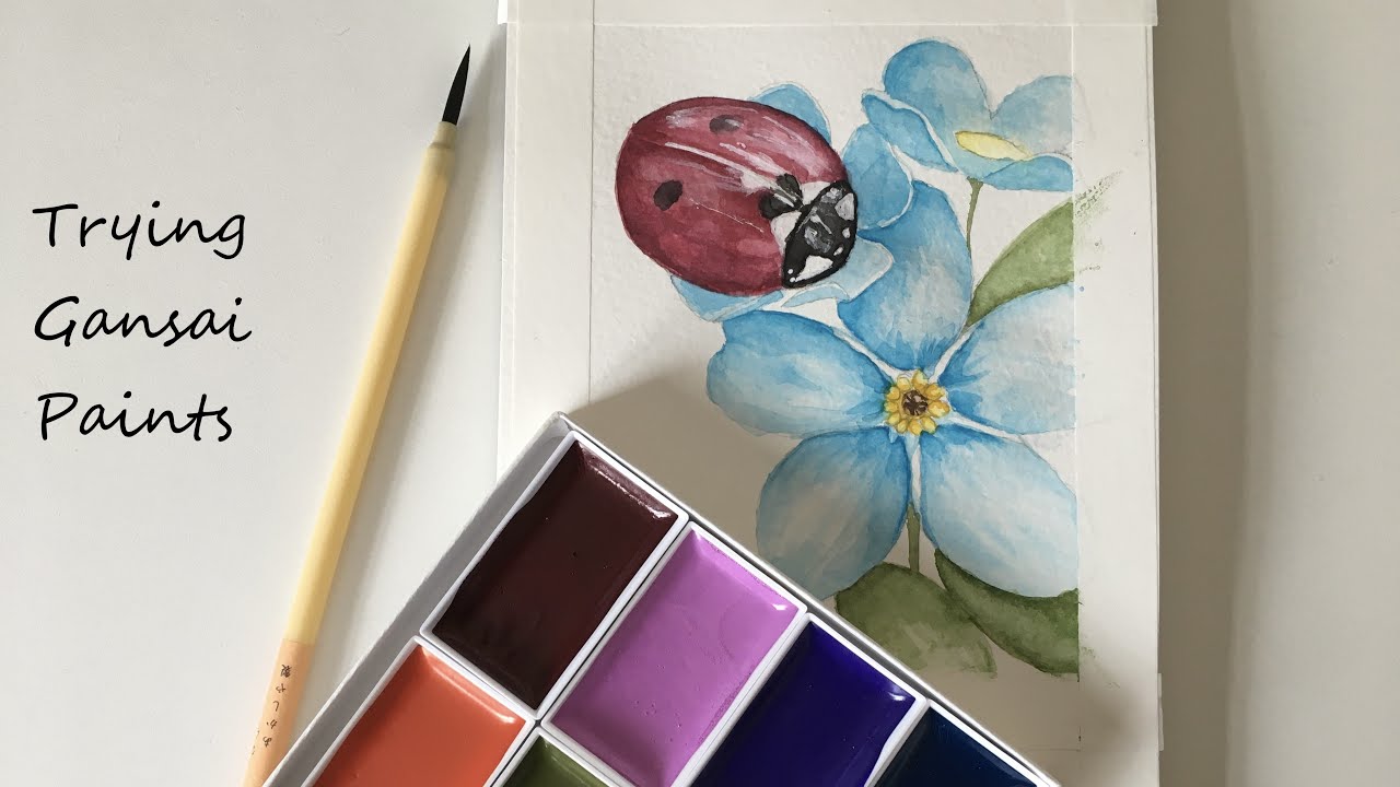 Trying Gansai paints; ladybird painting