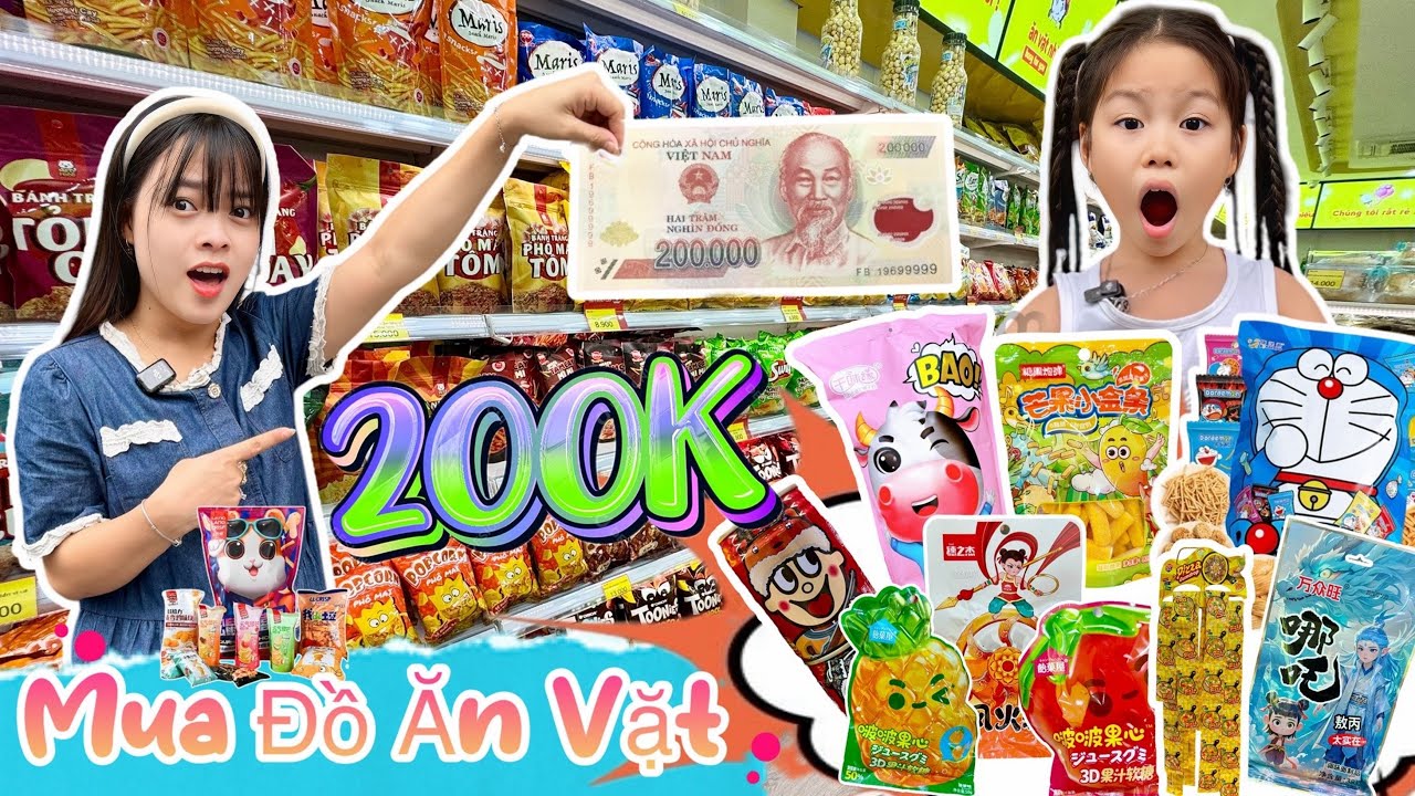 Mẹ Hằng Thử Thách Em Quỳnh Nhi Cầm 200K Mua Hết Của Hàng Đồ Ăn Vặt Giá Rẻ