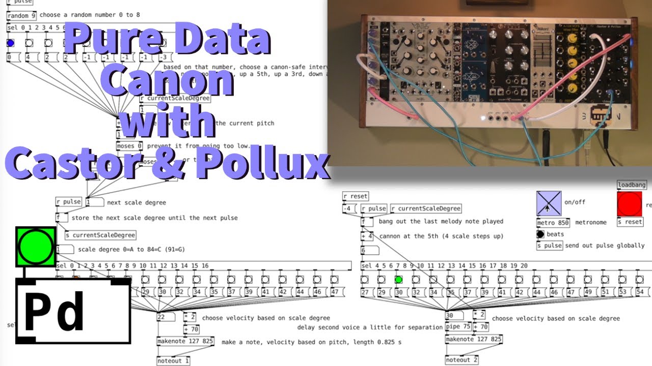 Pure Data and Eurorack Modular - Castor & Pollux Canon (Pd Algorithmic Music) | Simon Hutchinson