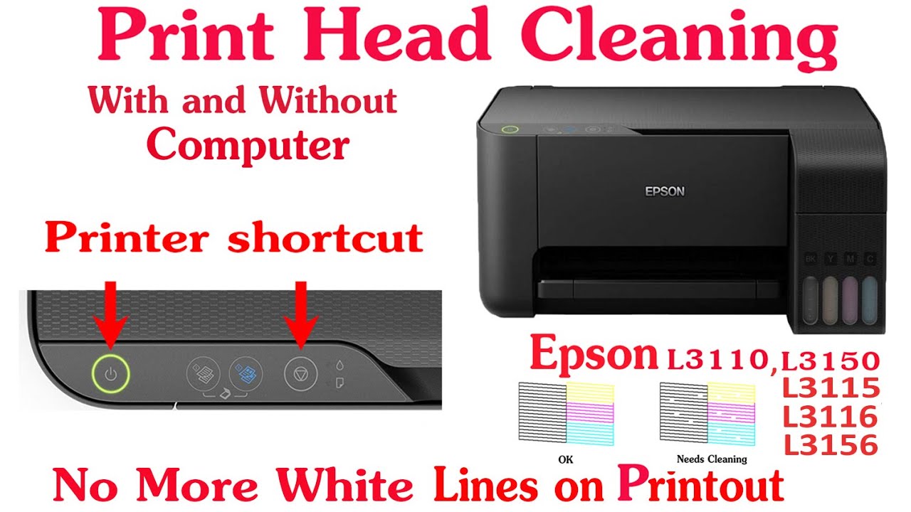 Очистка печатающей головки Epson L3110/L3150/3115/3156 с помощью ПК и без него. Устранение белых ...