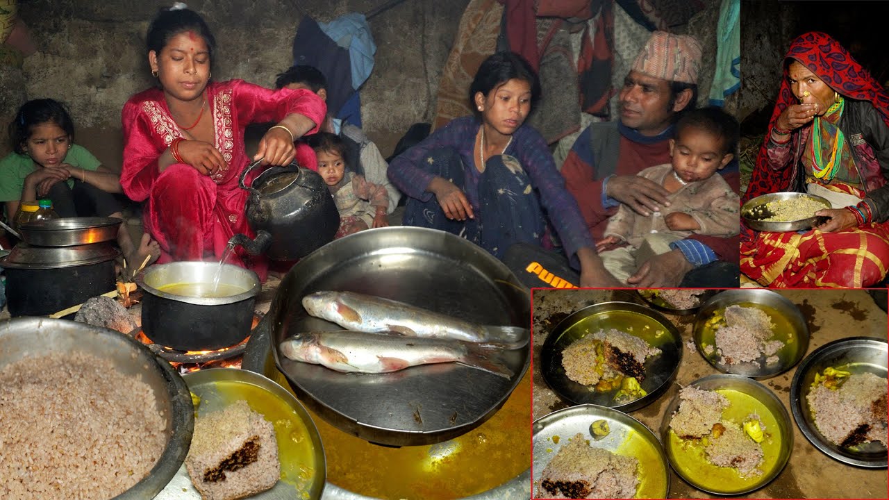 dharme brother daughter cooks potato fish curry for her parents, brother & sisters || Rural Nepal