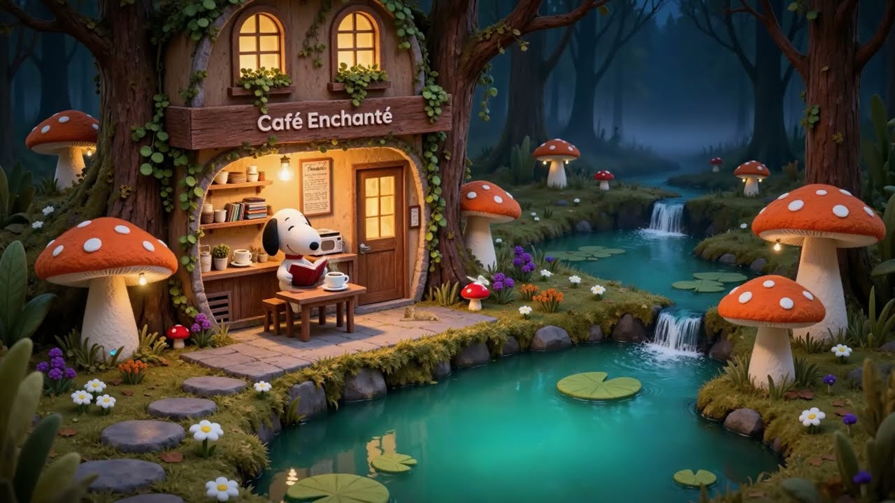 🌲 Snoopy’s Cozy Rain in the Forest 🌧️ Relaxing Lofi Beats for Peaceful Moments