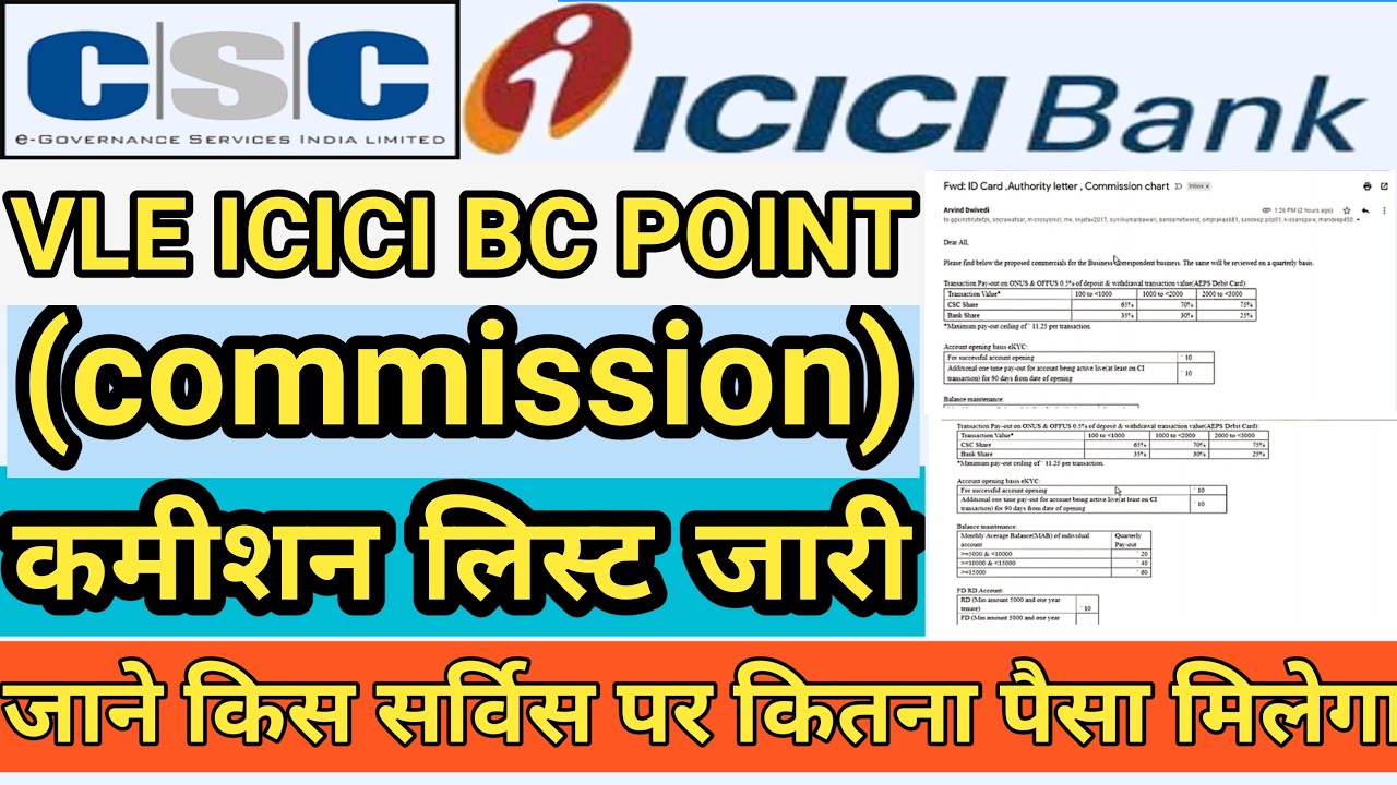 CSC ICICI bank csp bc commission list| csc vle icici bc कमीशन लिस्ट देखे कितना कमिशन मिलेगा
