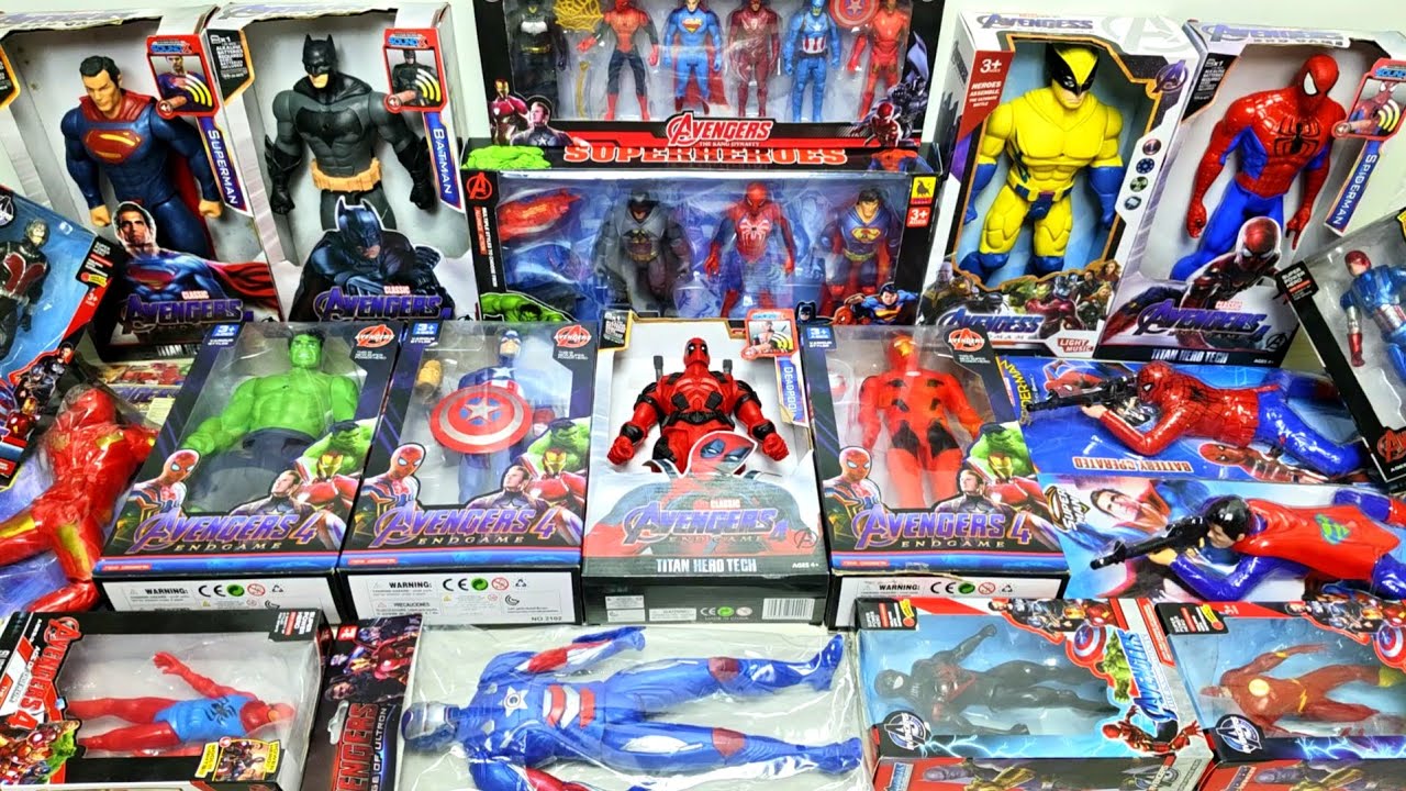 Распаковка фигурок супергероев Мстителей: Капитан Америка, Человек-паук, Халк, Бэтмен, Росомаха, ...