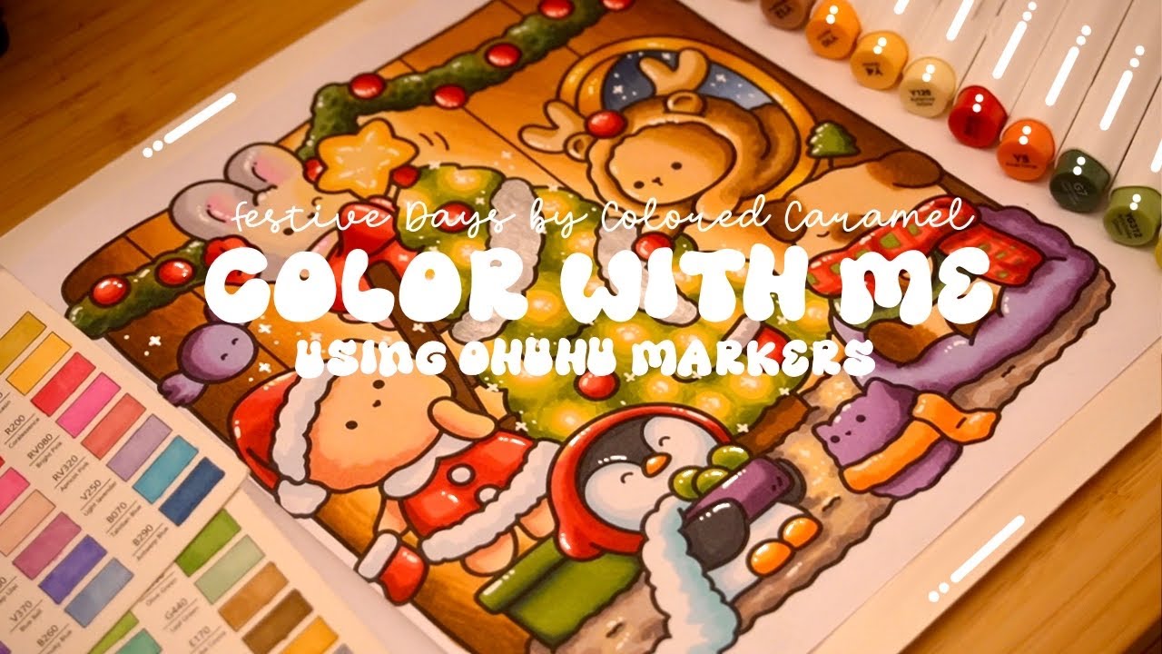 Color with me (ASMR) 🎄✨ 'Festive Days’ by Colored Caramel ✨ Ohuhu markers 🌱✏️ #adultcoloring #asmr