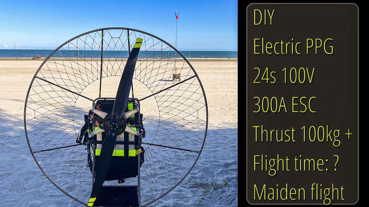 100kg+ thrust DIY electric paramotor - first flight - too much power even for 135kg pilot- NO MUSIC
