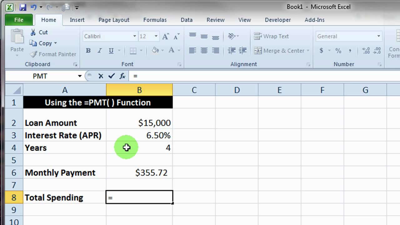 Excel PMT() Function Basics