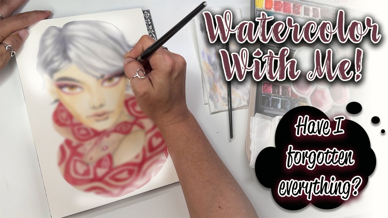Watercolor a girl with a heart snake with me! #watercolorpainting #portrait #snake