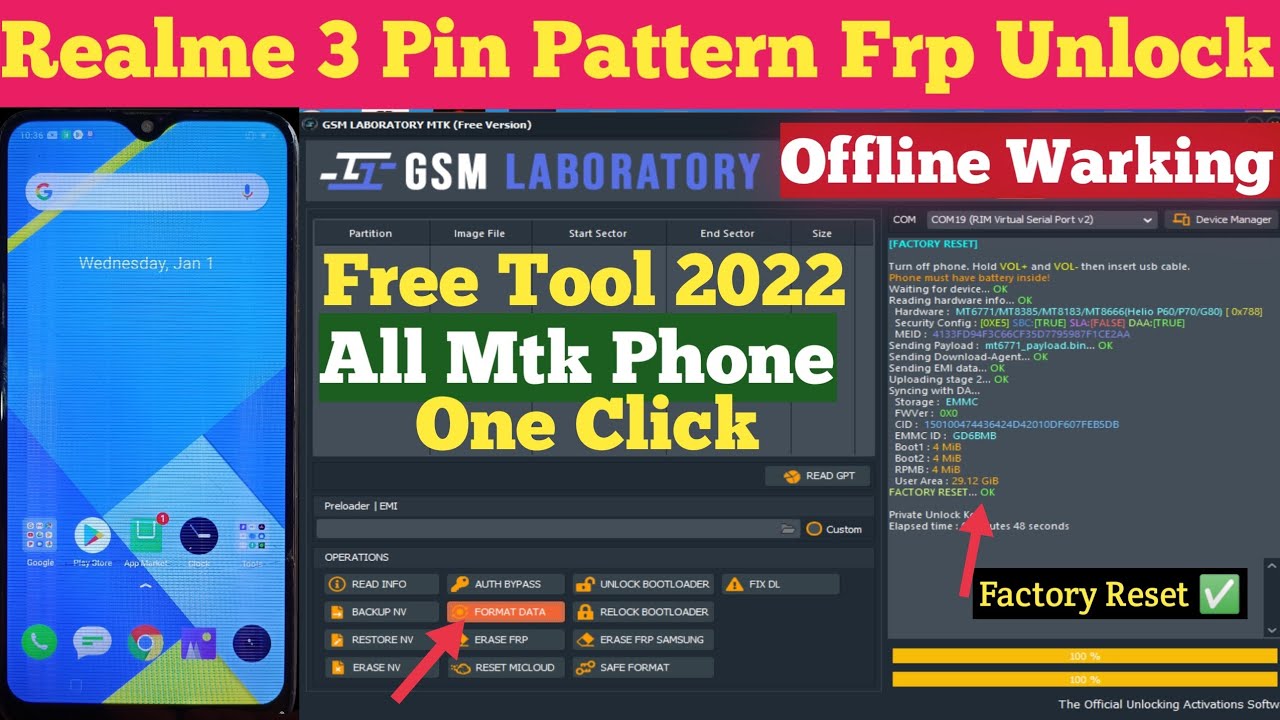 Realme 3 Pin Pattern Frp Unlock | Mtk free tool | Gsm laboratory mtk tool