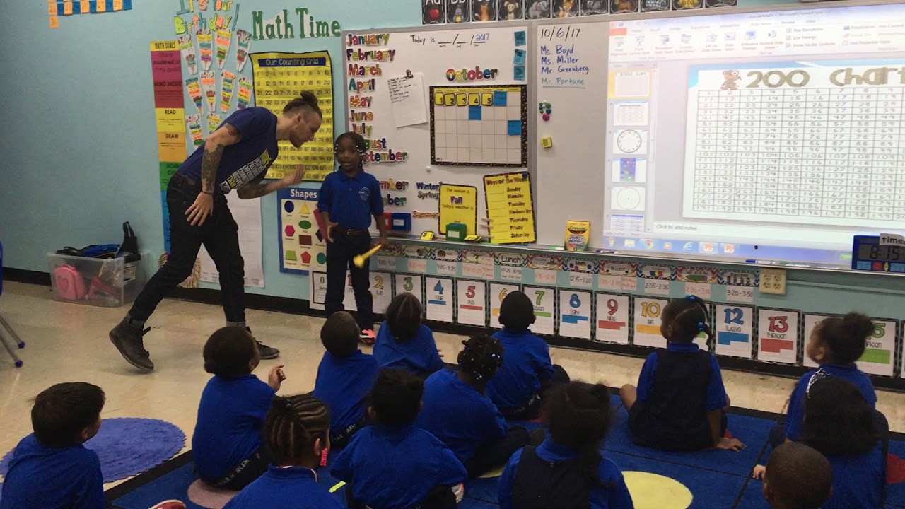 Kindergarten student leading calendar math
