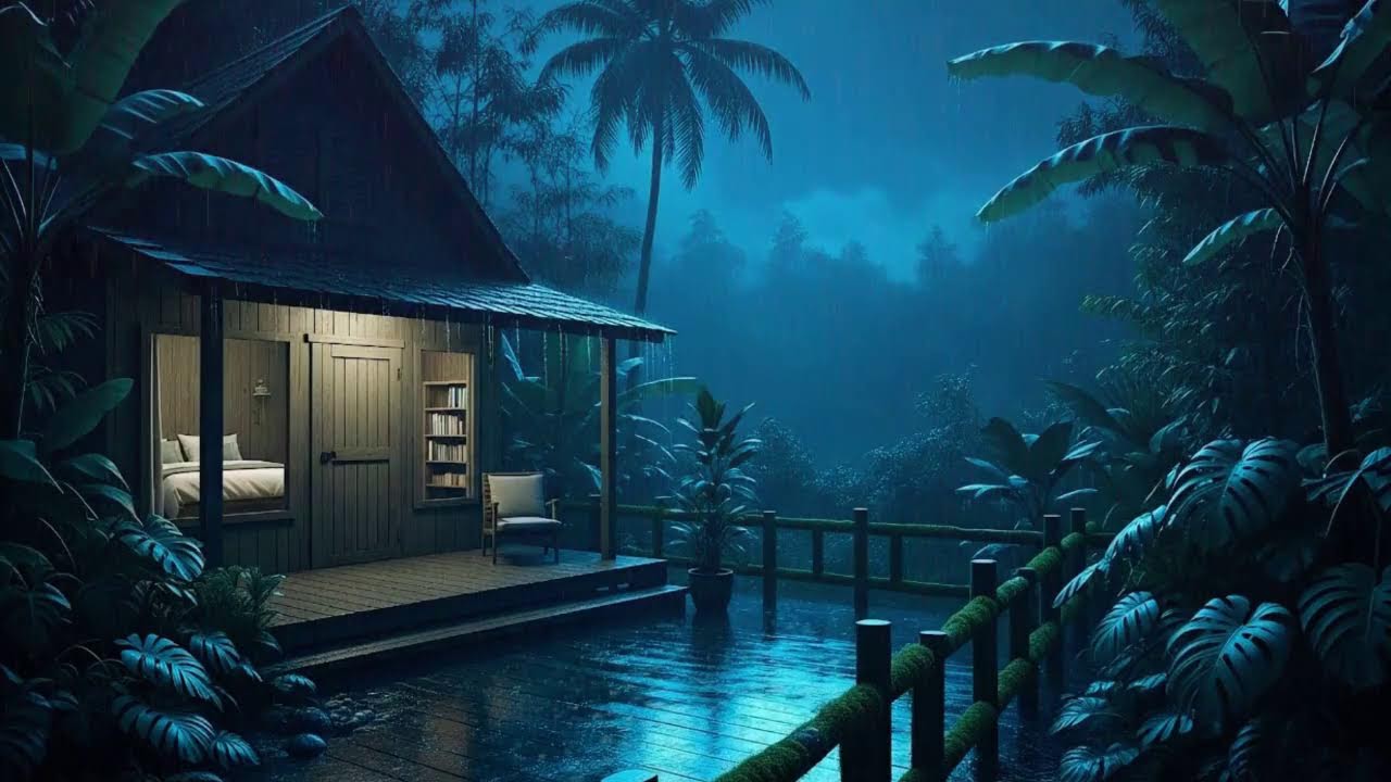 Soft Rain and Soft Thunder Silence Mental Noise to Sleep in a Quiet Jungle Cabin 🌧️