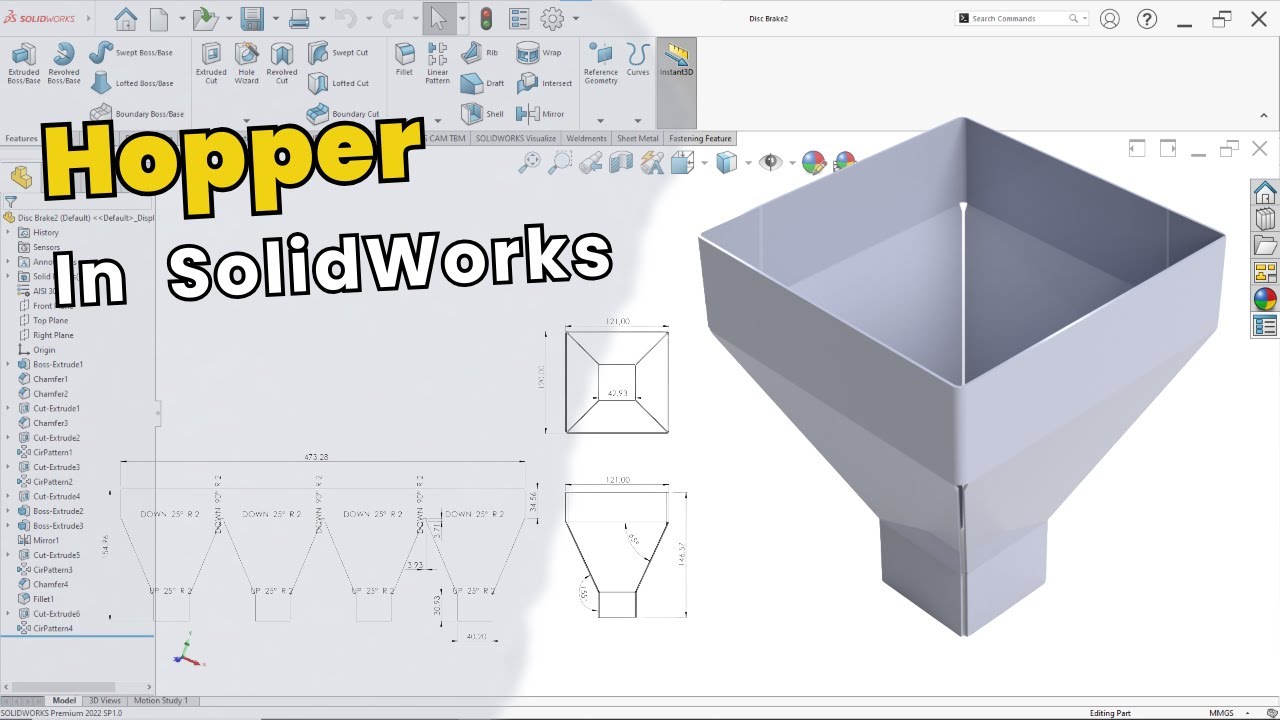 Полный дизайн бункера в SolidWorks | Учебник по изготовлению листового металла