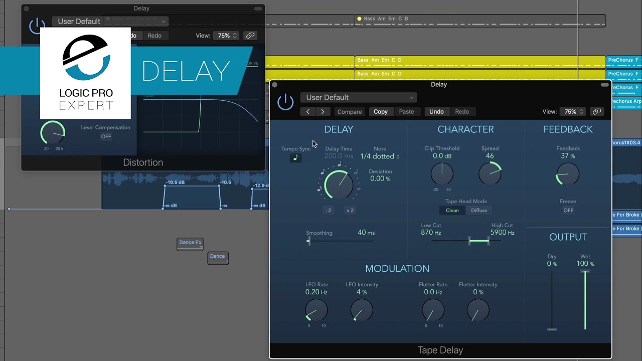 Saturating the Input of Logic's Tape Delay For More Authentic Sounding Tape Distortion