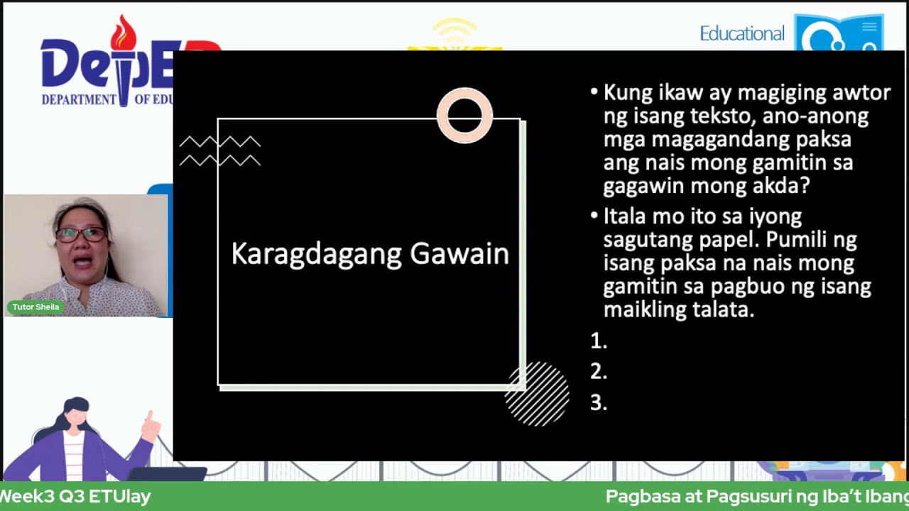 Pagbasa at Pagsusuri ng Iba’t Ibang Teksto Tungo sa Pananaliksik  - Wednesday Week3 Q3 ETUlay