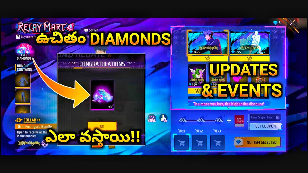💎 free diamonds in Free Fire || 🚀Free Fire upcoming events & updates🔥 |Telugu |ff |gaming🥳