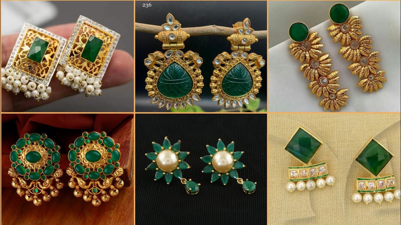 Stunningly Beautiful Luxury Victorian Antique Gold Drop Earrings With Emerald