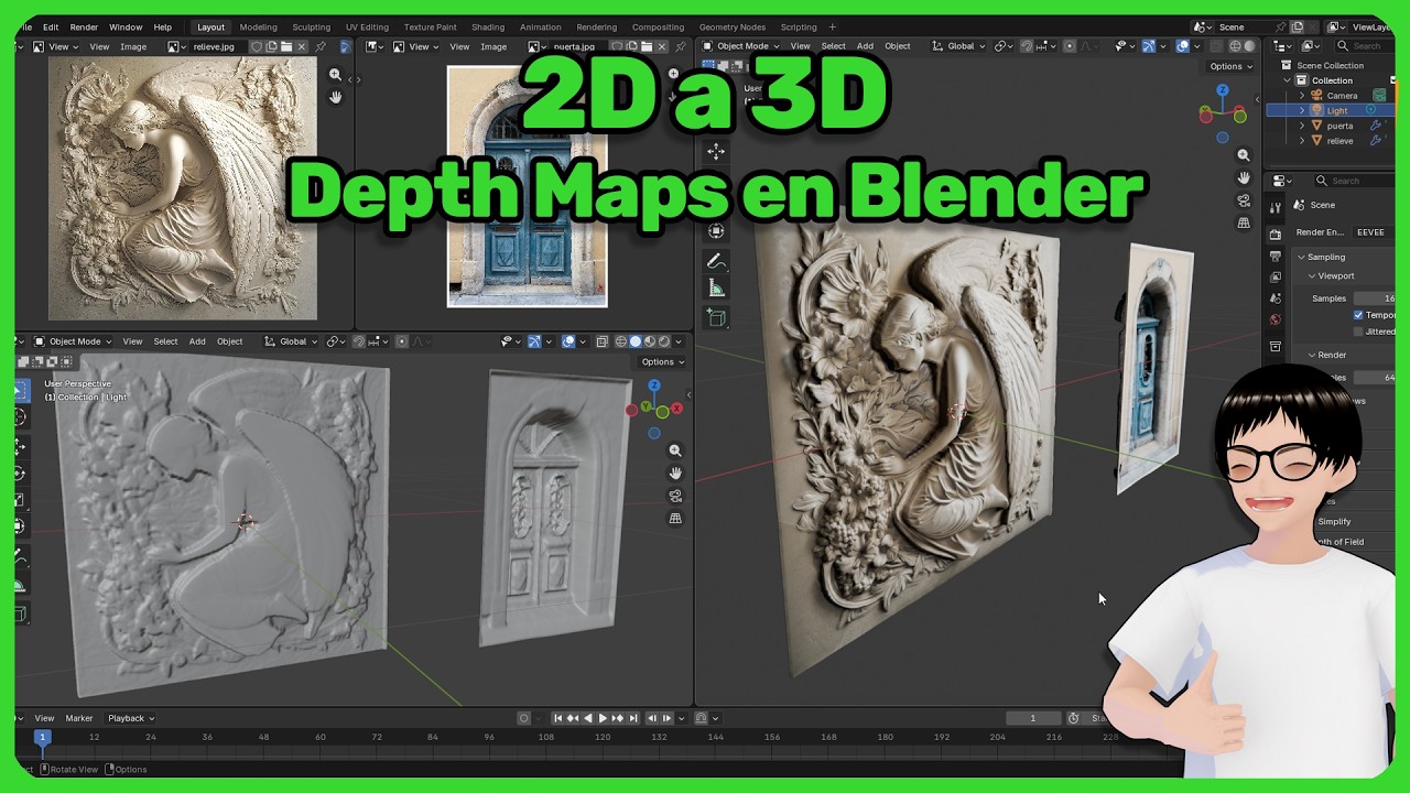 De IMAGEN 2D a MODELO 3D en Blender | Depth Map + Modificador Displace + Materialize