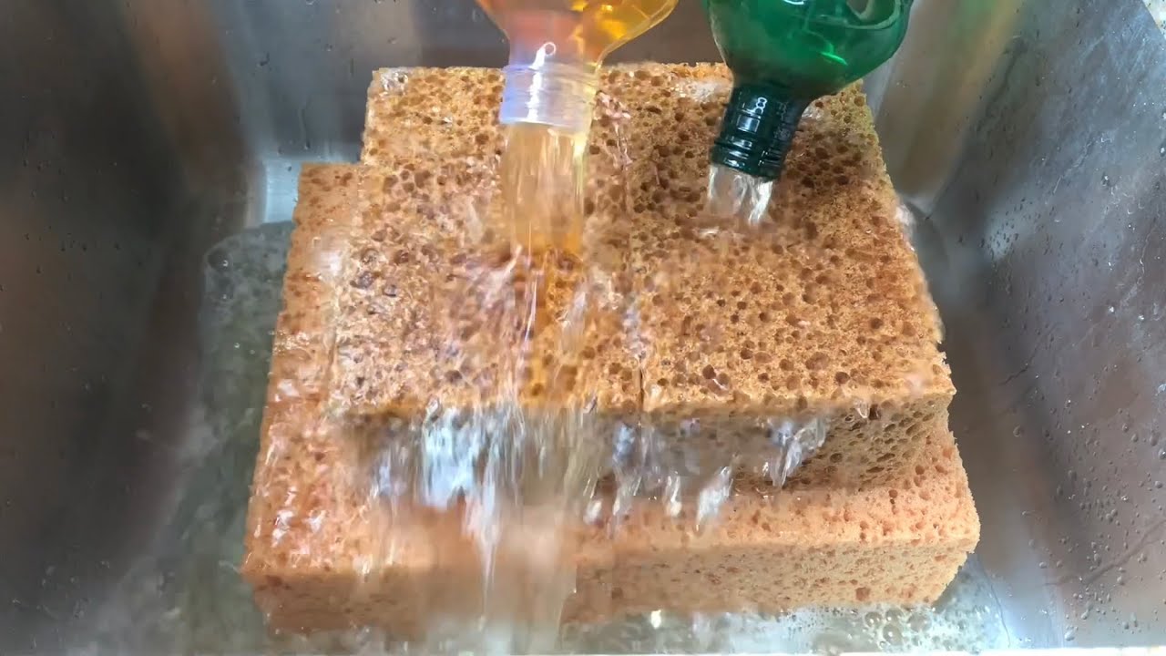 SOFTENING  MY HARD SPONGESwith PINOL🌲 + PINE SOL🌲☀️ - sponge squeezing ASMR