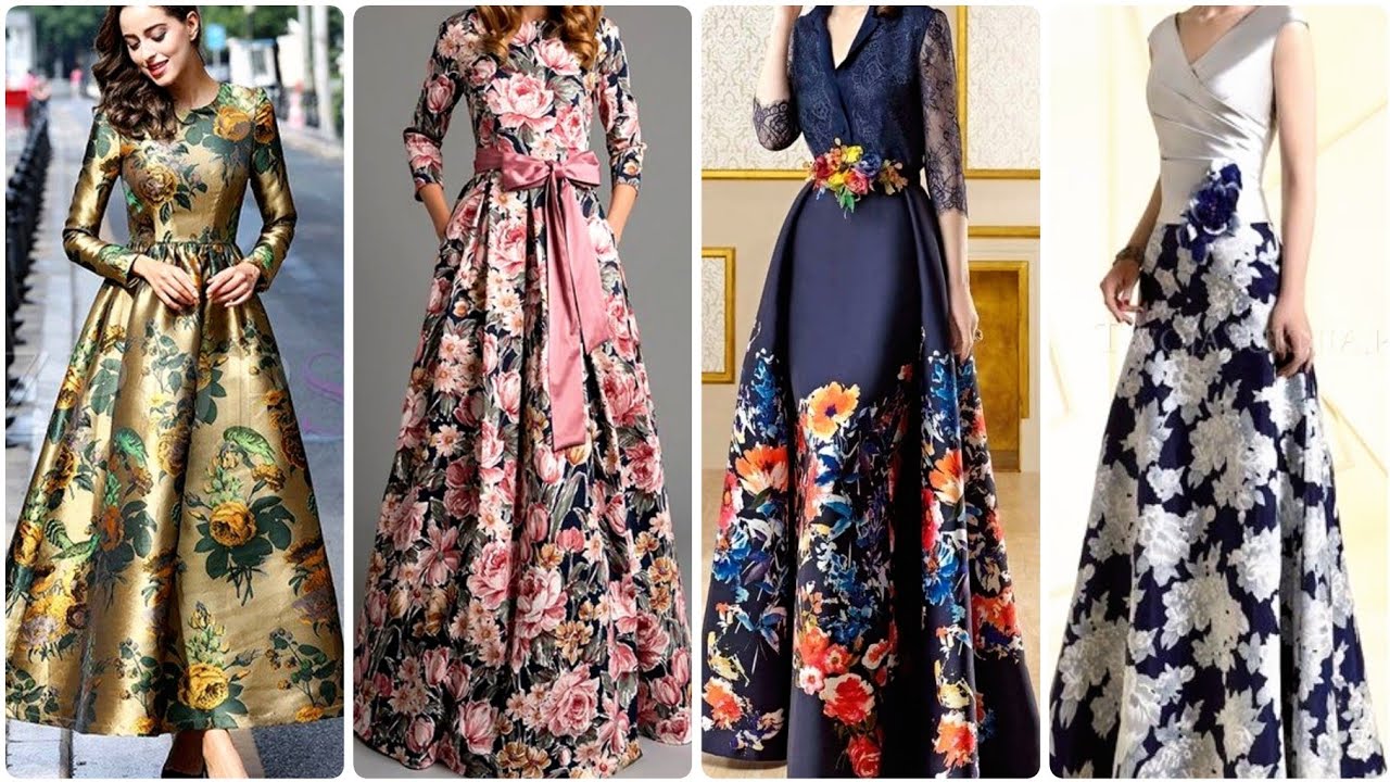 Most beautiful floral print long length skarter dress/satin floral maxi collection women fashion