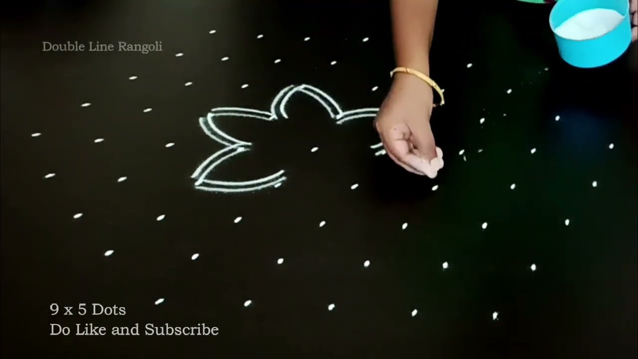 Easy flower rangoli|Double line rangoli|Double line rangoli designs|Double line kolam