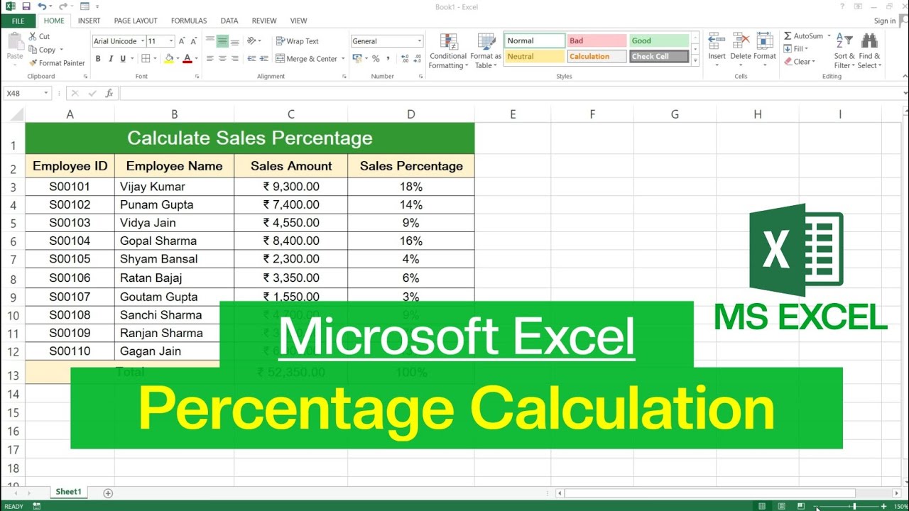 How to Calculate Percentage of Total in Microsoft Excel | Percentage Calculation in Excel