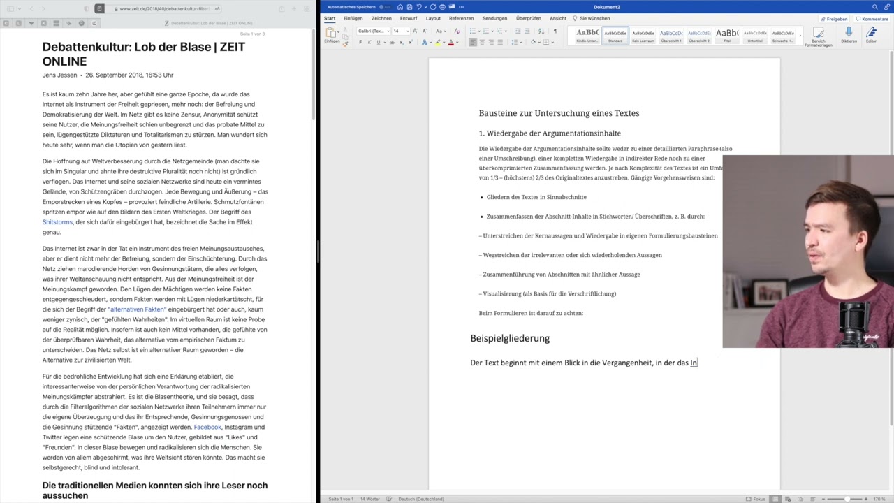 Gliederungen bei Textanalysen und/ oder Erörterungen