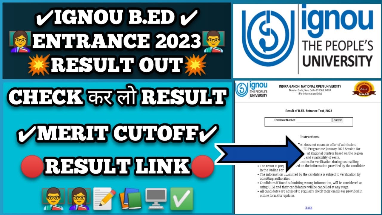 IGNOU B.ED ENTRANCE TEST 2023 RESULT OUT | IGNOU B.ED RESULT OUT | CHECK YOUR RESULT