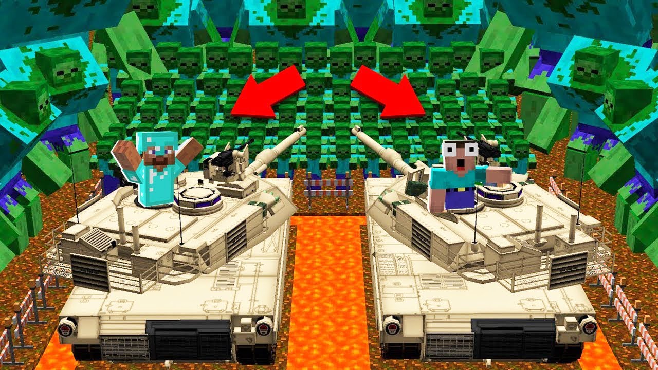 100.000 ZOMBIE ARMY vs CASTLE TANK! BATTLE TANK PROTECT! in Minecraft Noob vs Pro