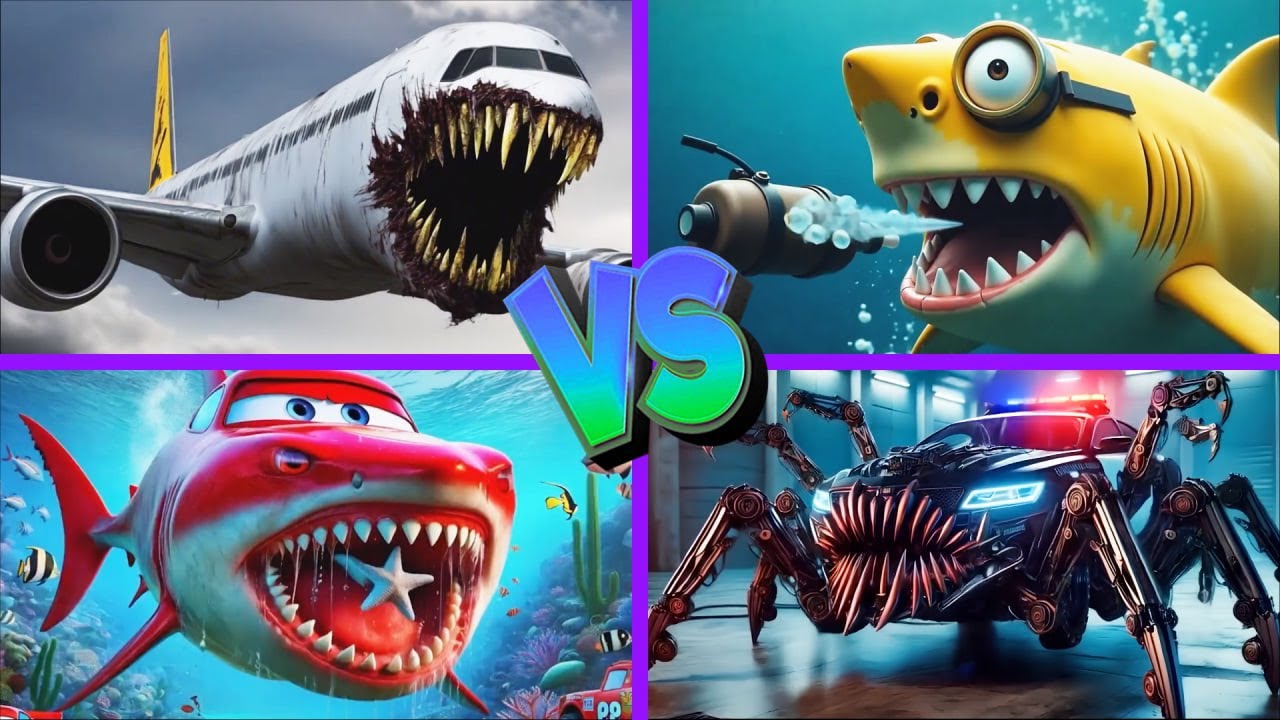Полицейский монстр🆚Акула-миньон🆚Заражённое небо🆚Акула-маккуин — Tiles Hop EDM Rush 🎶