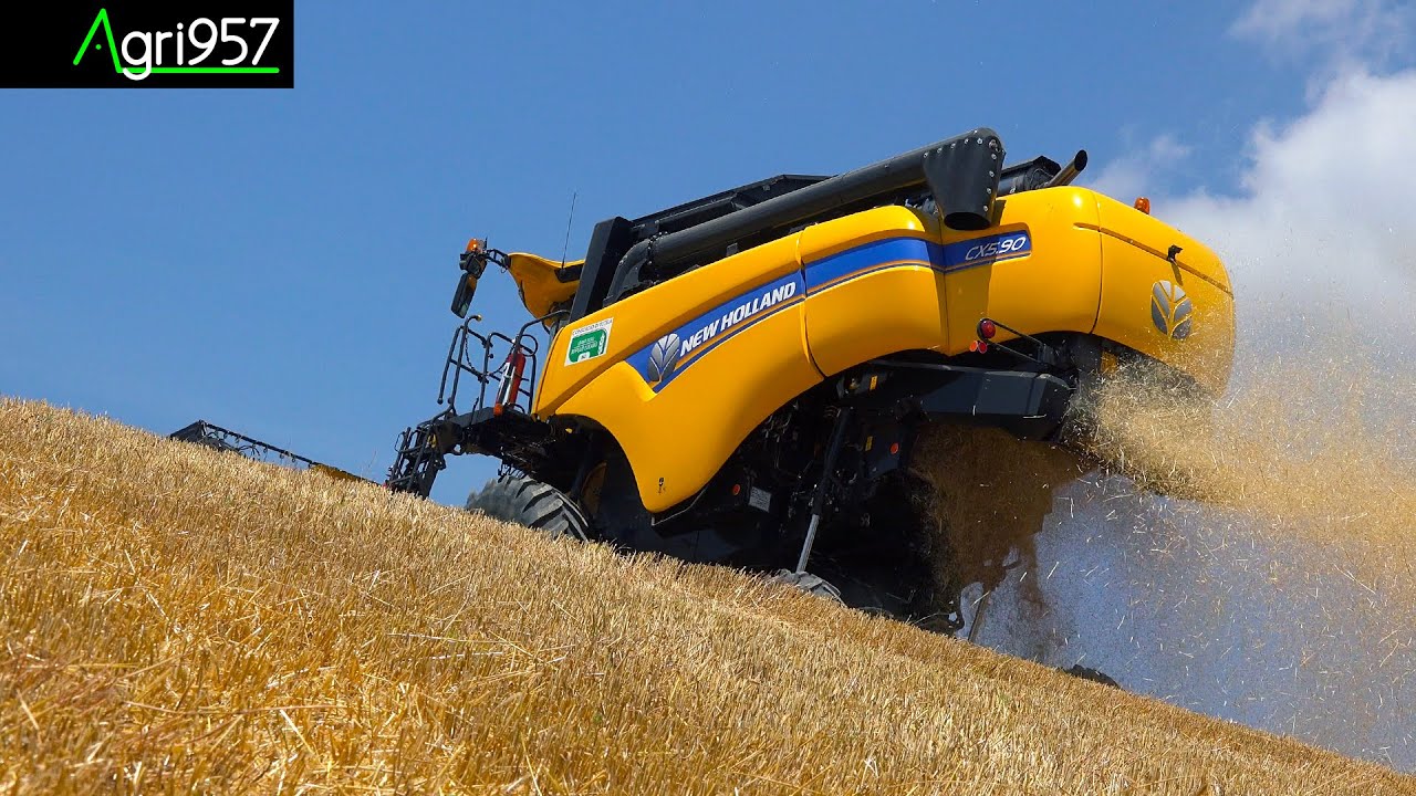 TREBBIATURA FRUMENTO SU FORTI PENDENZE: NEW HOLLAND CX 5.90 HILLSIDE & TESTATA VARIFEED 6m