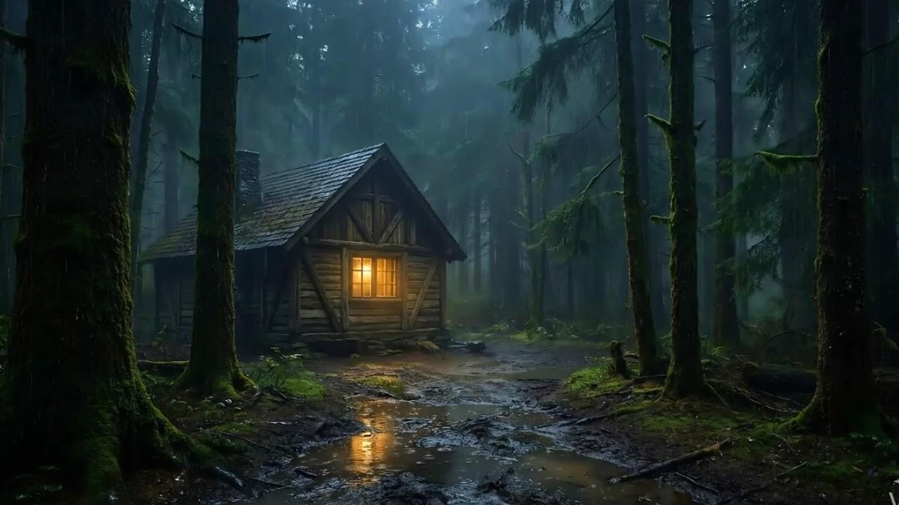 Forest Rain Sounds for Sleeping Along a Dark Woodland Path at Night