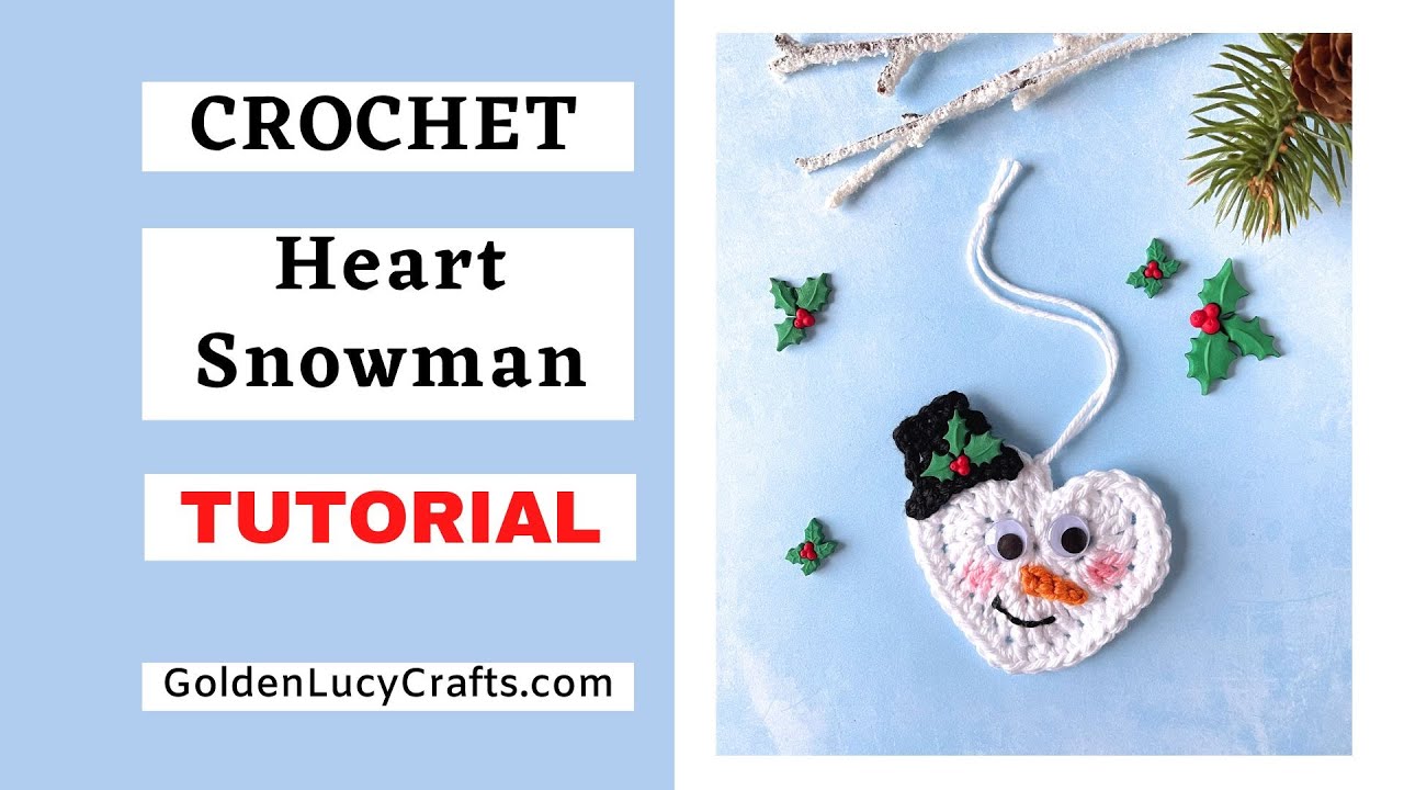 Crochet Heart Snowman Christmas Ornament