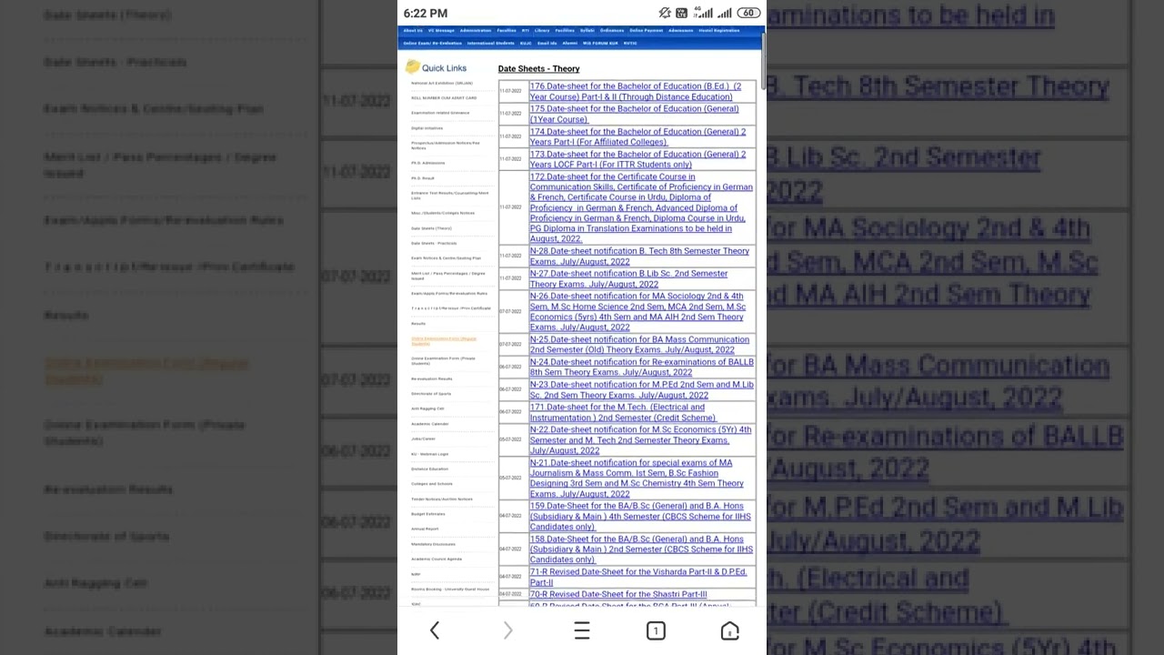 Kuk University Update Date Sheet check now website kuk