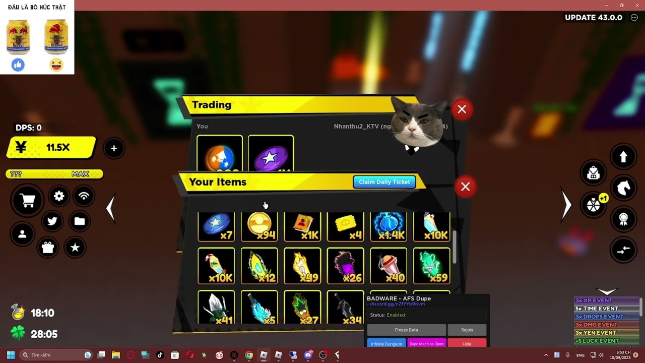 Cách hack dupe [🏜️UPD 43 + x5] Anime Fighters Simulator New!!!