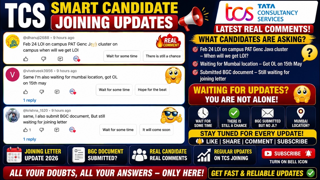 🚨TCS Smart Candidate Joining Update 2026 😱 BGC Submitted But No Joining Letter? Mumbai Location, LOI