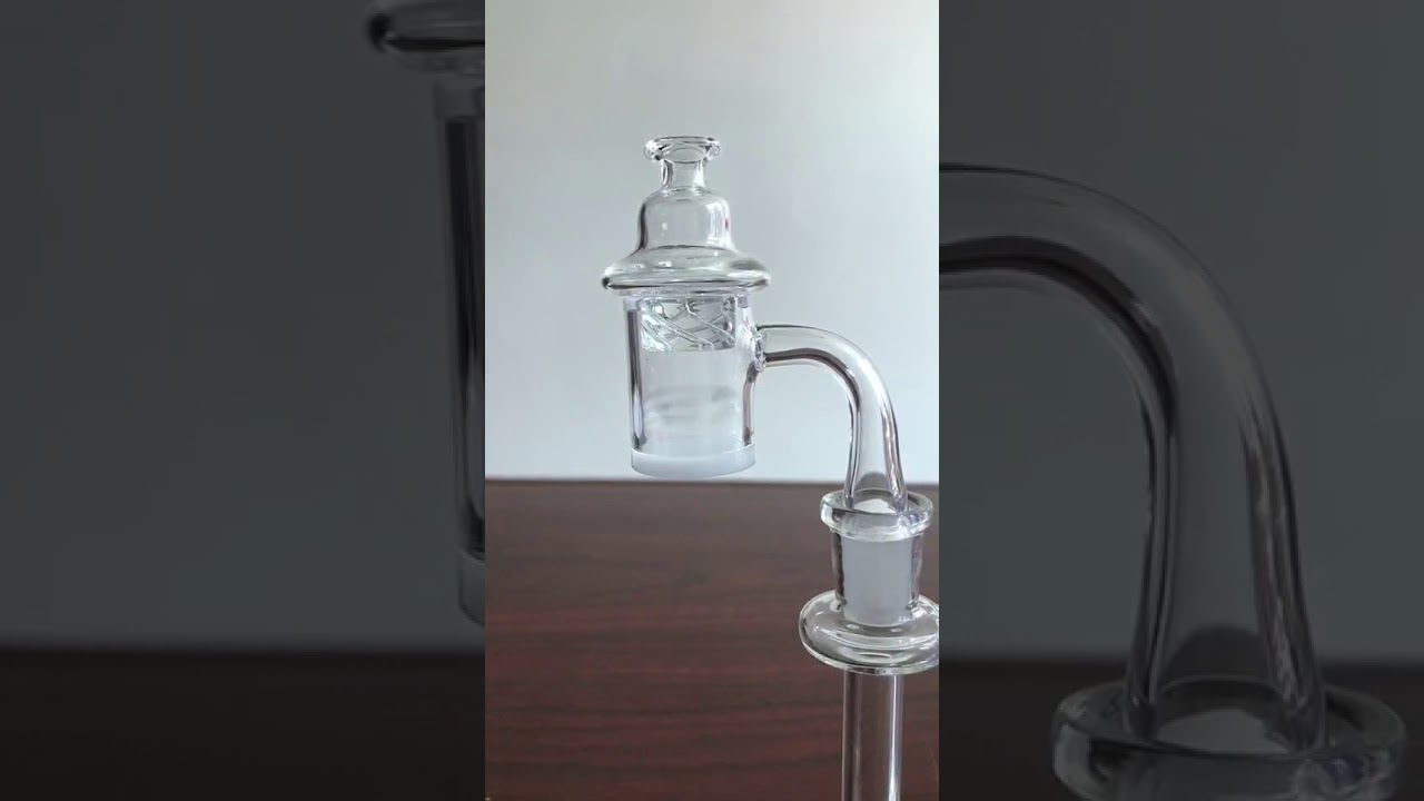 Beracky Beveled Edge Clear/ Opaque Bottom Quartz Banger With UFO Glass Spinning Cap & Quartz Pearls
