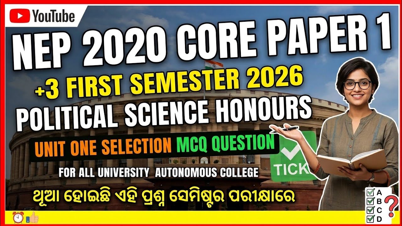 +3 FIRST SEMESTER 2026? POLITICAL SCIENCE HONOURS? CORE -1? UNIT ONE? SELECTION MCQ QUESTION? UG2026