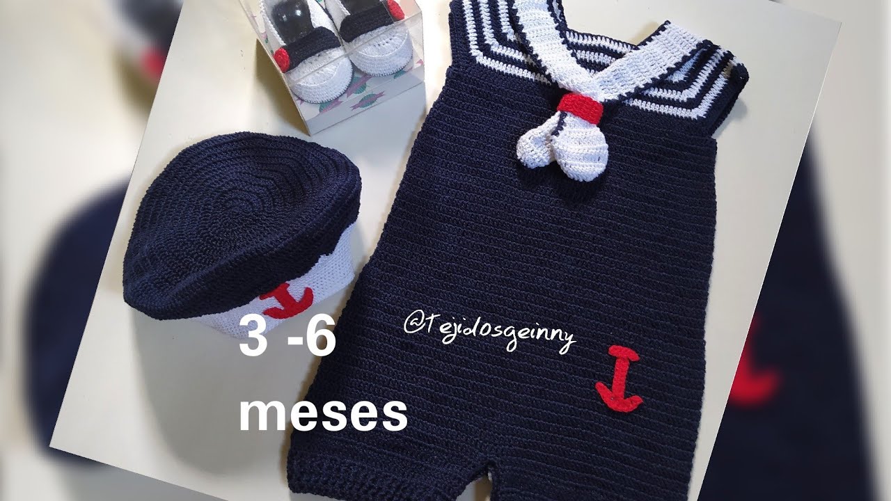 Pelele o mameluco marinero (3-6)meses parte 1
