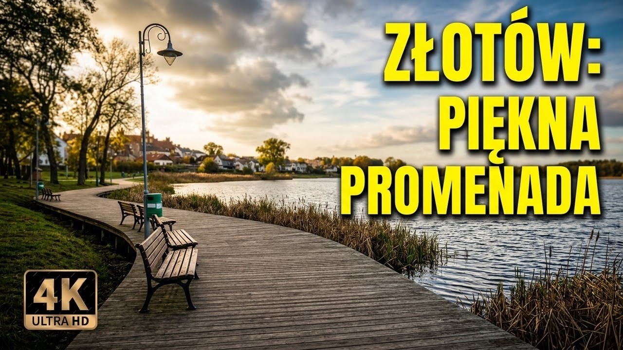 [4K] Relaksujący spacer wzdłuż promenady przy jeziorze Złotowskim | Złotów, Poland 🇵🇱