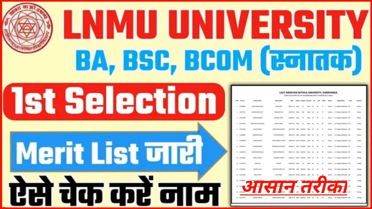 lnmu part 1 merit list 2021 || lnmu first merit list 2021-2024  || lnmu ug part -1 merit list 2021