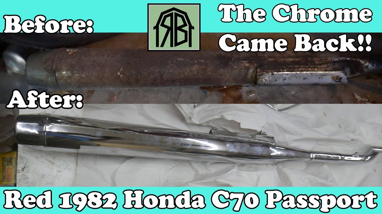 Red 1982 Honda C70 Passport Part 4:  The Chrome is in!