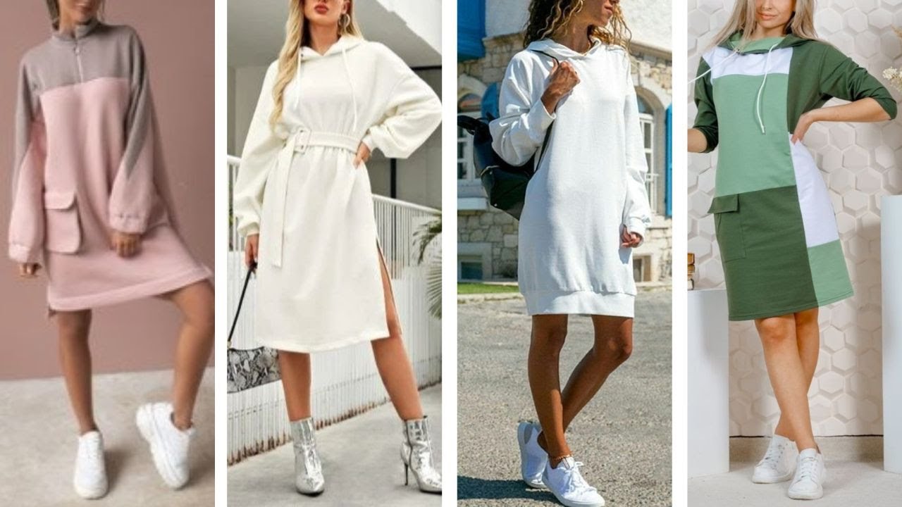 LINDOS VESTIDOS DE MODA TIPO SUDADERA PARA INVIERNO 2022😎TRENDY SWEATSHIRT DRESSES FOR WINTER 2022