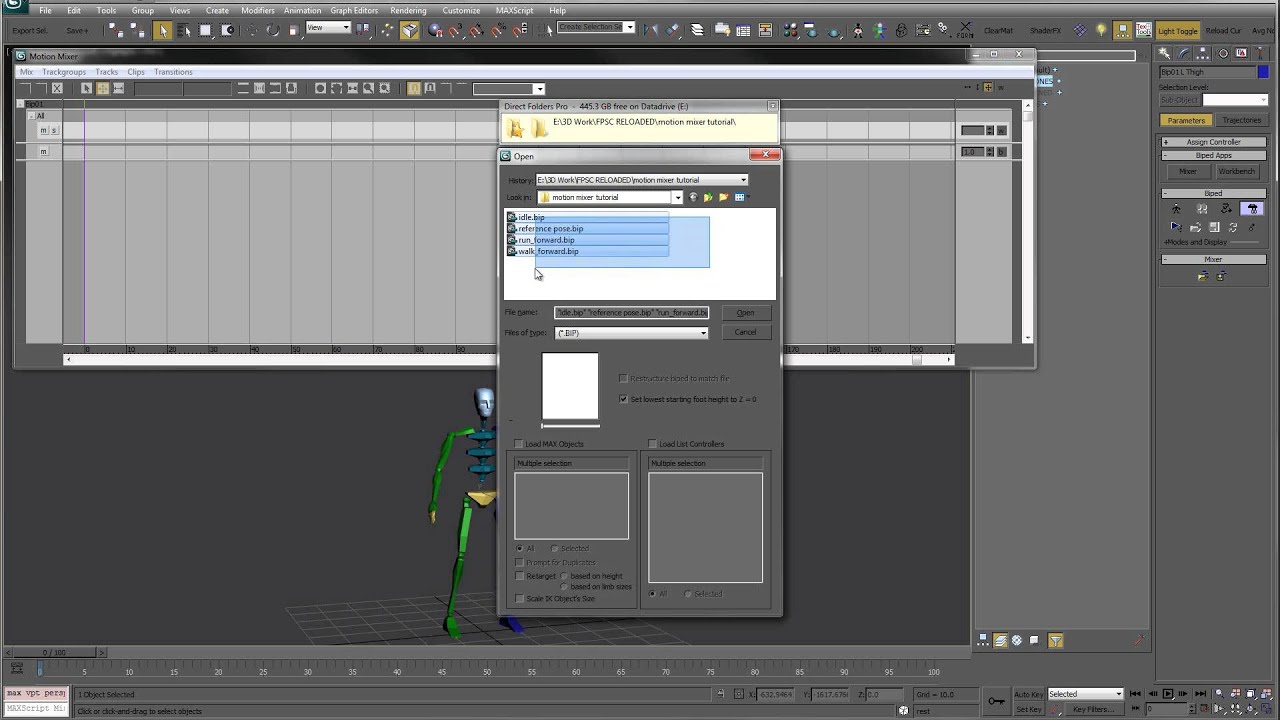 Combining Multiple Animations in 3ds Max using Motion Mixer
