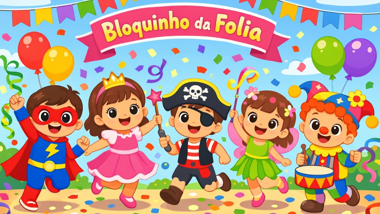 Bloquinho da Folia 🎉 | M&uacute;sica de Carnaval Infantil Animada | Festa e Fantasia para Crian&ccedil;as