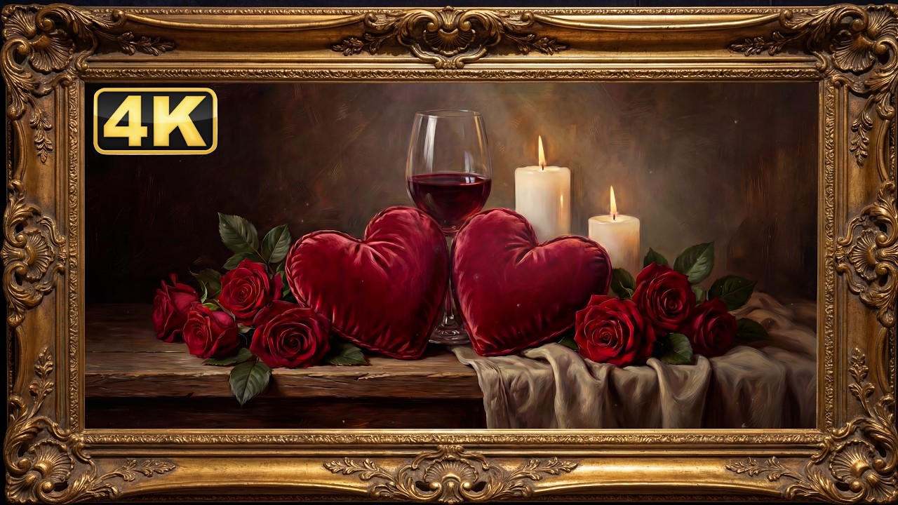 Valentine’s Day Framed TV Art | Timeless Velvet Hearts & Roses | Romantic Vintage Framed TV Art | 4K