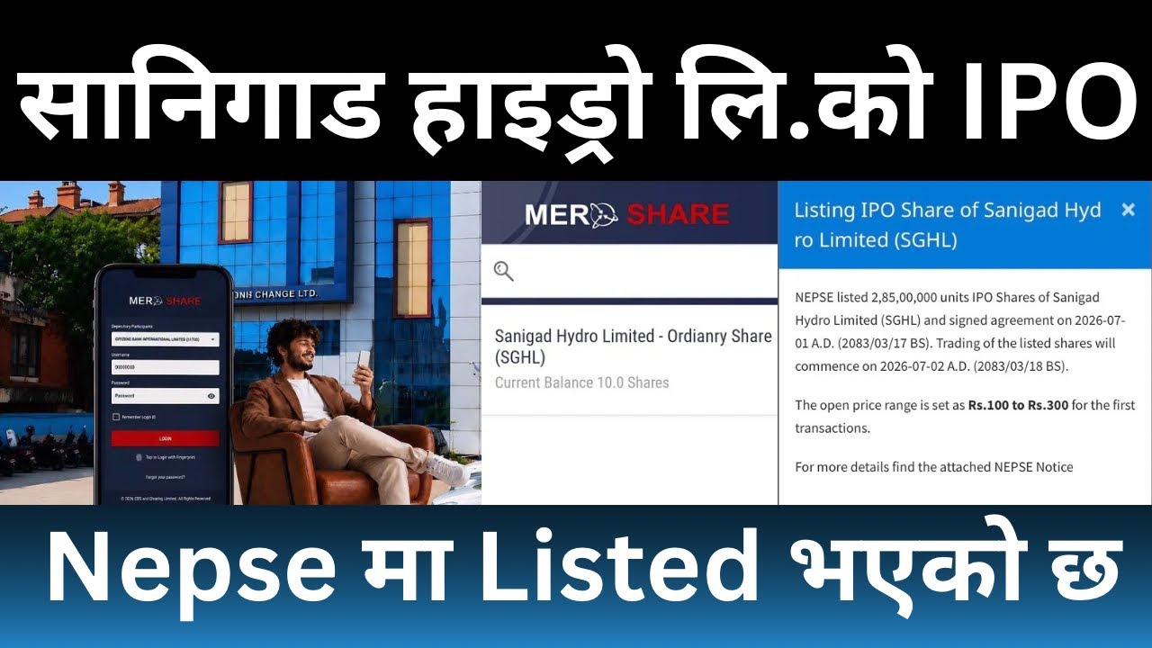NEPSE listed 2,85,00,000 units IPO Shares of Sanigad Hydro Limited (SGHL) and signed agreement.