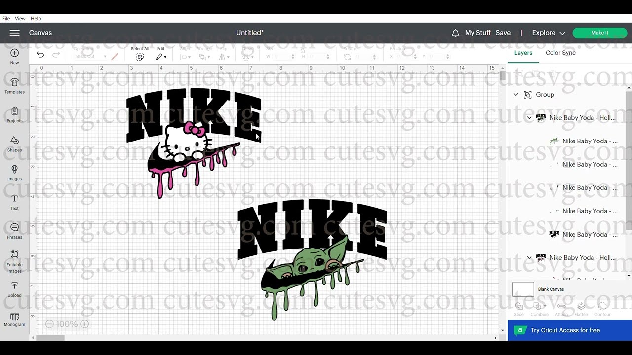 Hello Kitty Swoosh SVG, Nike Baby Yoda Dripping Logo SVG, PNG, DXF, EPS Cutting files